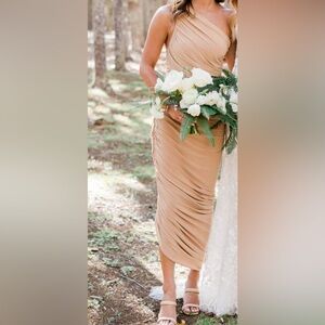 Norma Kamali Tan One Shoulder Dress